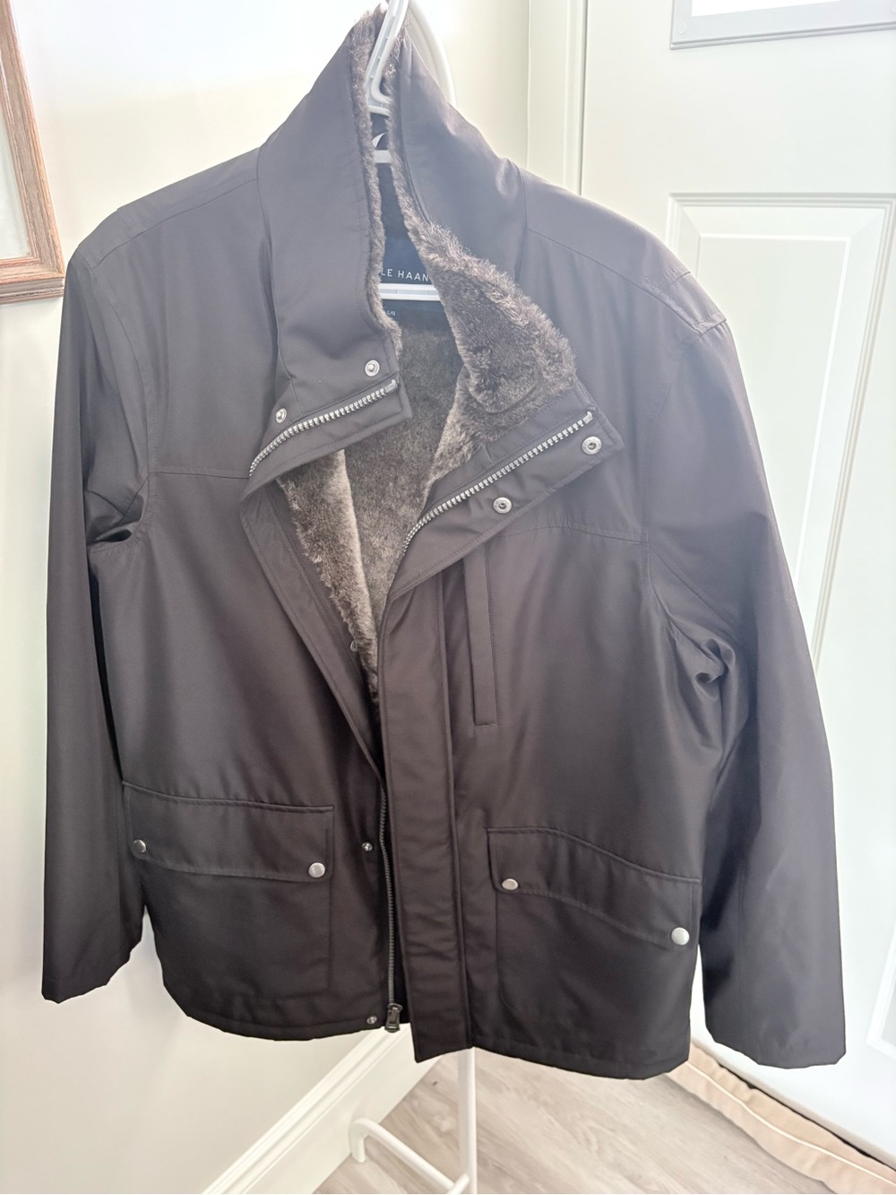 Cole Haan Men's Dark Brown Faux-Fur Lined Field Jacket